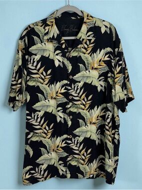 Tommy Bahama Silk Tropical Leaf Hawaiian Short-Sleeve Shirt Black Men’s Size XL